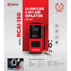 Ralliwolf RCAI-150 Li-Ion 4-in-1 Air Inflator with 150 PSI maximum pressure, digital display, LED/SOS light and multiple inflation accessories for cars, bicycles, motorcycles and balls.