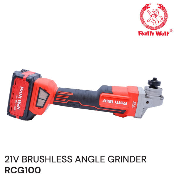 Ralli Wolf RCG 100 21V 4Ah brushless cordless angle grinder with variable speed control for metal grinding and cutting