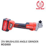 Ralli Wolf RCG 100 21V 4Ah brushless cordless angle grinder with variable speed control for metal grinding and cutting