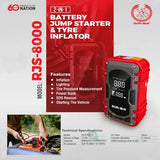 Ralli Wolf RJS-8000 14.8V 8000mAh battery jump starter and 150 PSI tyre inflator for cars