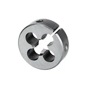 Metro Carbon Steel Round Dies — double chamfered, BSW & metric sizes, 13/16" to 3" outer dia