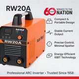 Ralli Wolf RW20A ARC200 portable IGBT welding machine. 200A, single phase, lightweight 3.4kg, accessories included. Ideal for home & light use.
