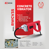 RALLIWOLF RWCV35 Concrete Vibrator 850W with 35mm × 1.5M Vibration Rod, 4000 RPM Heavy Duty Electric Concrete Compaction Machine