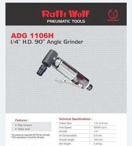 Ralli Wolf ADG1106H 1/4" HD 90° Pneumatic Angle Die Grinder – 20000 RPM