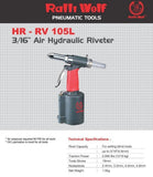 Ralli Wolf HRRV105L air hydraulic riveter — 3/16", blind rivets 2.4-4.8mm, 2680 lbs traction. Ideal for sheet metal work