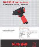 Ralli Wolf IW0981T composite impact wrench — 3/8" drive, 260 FT-LB torque, twin hammer. Lightweight for automotive use
