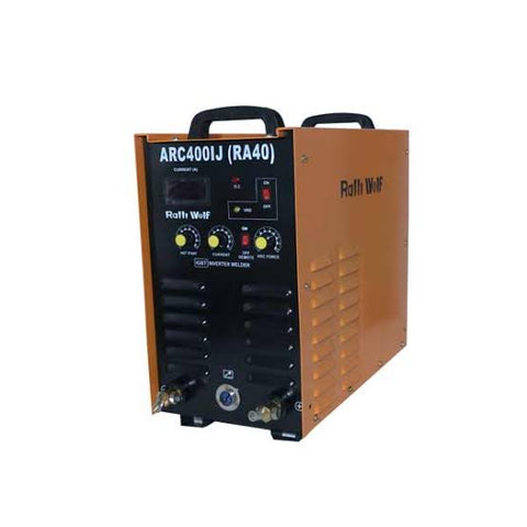 Heavy-duty 400A IGBT inverter welding machine by Ralli Wolf. Perfect for MMA/TIG welding with auto voltage compensation, VRD safety function & X-ray quality arc stability. 415V 3-Phase input.