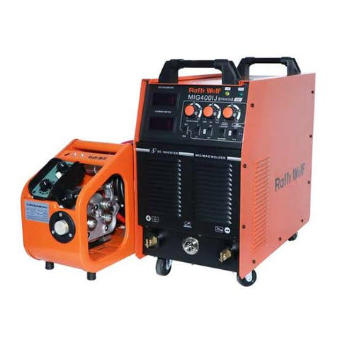 Ralli Wolf RM40N MIG400IJ inverter welding machine. 400A output, MIG & MMA facility, separated wire feeder. Ideal for heavy industrial fabrication.