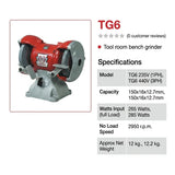 Ralli Wolf TG6 150mm Tool Room Bench Grinder (1-Phase & 3-Phase)