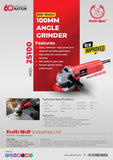 Ralli Wolf 25100 100mm angle grinder machine, 800 watt slim body angle grinder 11000 rpm, buy 4 inch angle grinder with side switch online India, best weld dressing grinder for sheet metal fabrication, Ralli Wolf 800w metal cutting grinding machine price