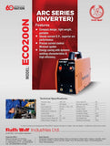 Ralli Wolf ECO200N ARC 200 Inverter Welding Machine – Compact Portable IGBT Inverter ARC Welder with 20-200A Output Range, 85% Efficiency (AC 220V)