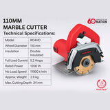 Ralli Wolf RC4HD 110mm 1200W marble cutter with 11000 RPM and 34mm cutting depth for marble and granite cutting applications