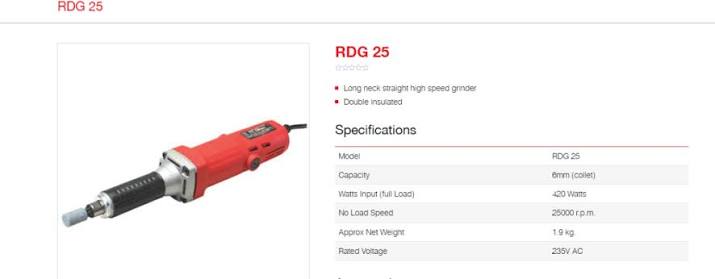 Ralli Wolf RDG25 6mm 420W 25000 RPM long neck die grinder for intricate metal grinding and finishing