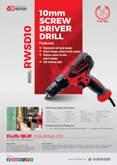 Ralli Wolf RWSD10 10mm 400W screwdriver drill with 20+1 torque settings for drilling and screwdriving applications