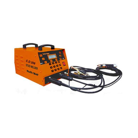 Ralli Wolf CD208 stud welding machine. Fast, spatter-free stud attachment, M3-M8 range, 230V AC. Ideal for shipbuilding, construction & fabrication.
