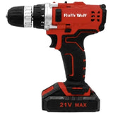Buy Ralli Wolf RCD21V 21V Li-Ion Cordless Driver Drill with 1500mAh battery, 30Nm torque, 1450 RPM, LED light and 10mm steel capacity.