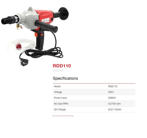 Ralli Wolf RDD110 2080W diamond core drill 12–110mm with 2100 RPM for concrete and masonry drilling applications
