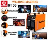Ralli Wolf RT50 TIG500IJ DC inverter welding machine. 500A output, TIG & MMA function, mobile trolley design. Ideal for heavy industrial TIG welding.