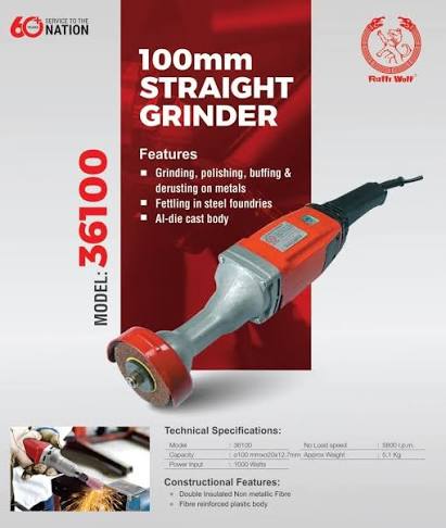 Ralli Wolf 36100 100mm 1000W 5800 RPM straight grinder for metal grinding polishing and steel foundry fettling