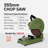 Ralli Wolf RW14 2300W 355mm cut-off machine for steel pipes, TMT rods and aluminium section cutting