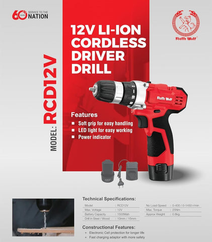 Ralli Wolf, Ralli Wolf RCD12V, RCD12V, 12V Cordless Drill, 12V Drill Driver, Cordless Screwdriver, Cordless Drill Machine, 25Nm Cordless Drill, 10mm Cordless Drill, Li-Ion Cordless Drill, 1500mAh Battery Drill, 2 Speed Cordless Drill, Woodworking Drill, Metal Drilling Machine, Furniture Assembly Drill, Construction Drill, Workshop Drill, DIY Cordless Drill, Professional Cordless Drill, LED Light Drill, Battery Powered Drill, Cordless Power Tool, Ralli Wolf Power Tools, Maintenance Drill, Lion Tools Mart