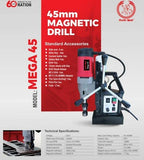 Ralli Wolf Mega 50 1400W magnetic core drilling machine with 50mm core drilling, 16500N magnetic adhesion and M3-M12 tapping for steel fabrication