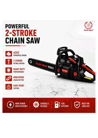 Ralli Wolf RS63-20 63CC 2.9kW 20-inch gasoline chain saw for tree felling, firewood cutting, forestry and agricultural use