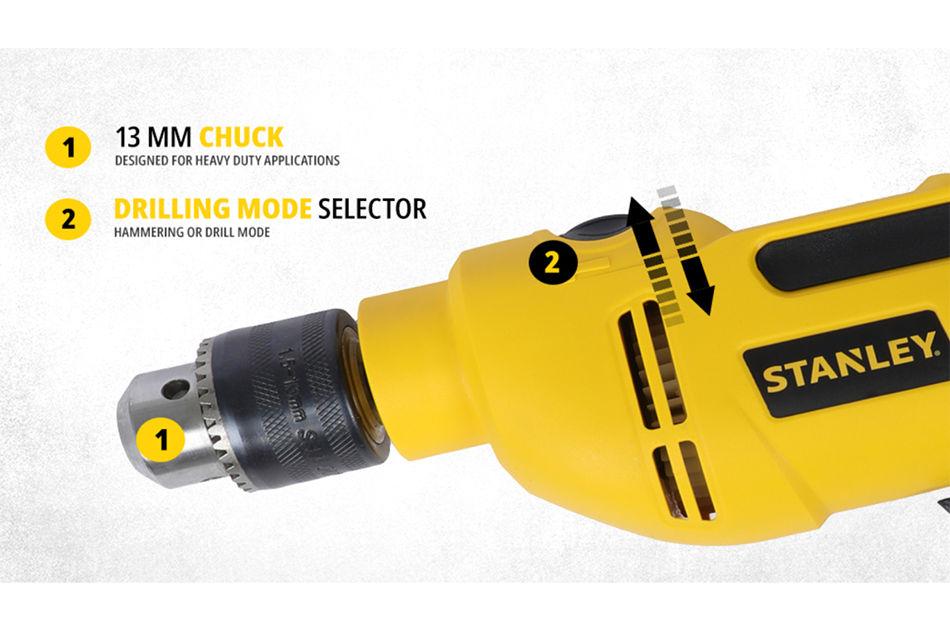 Stanley SDH550N 13mm hammer drill machine for concrete masonry wood and metal drilling applications