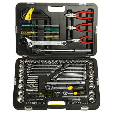 STANLEY 99-059 132-Piece Metric & A/F Tool Kit with Sockets Ratchets Wrenches and Screwdrivers for Automotive Workshop Repair