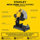 STANLEY SSC22 14 Inch 2200W Chop Saw with 355mm Cutting Wheel for Metal Fabrication and Workshop Applications