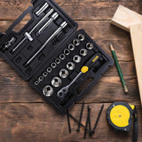 Stanley, Stanley STMT72795-8, Stanley Socket Set, 24Pcs Socket Set, 1/2 Inch Socket Set, 6 Point Socket Set, Square Drive Socket Set, Chrome Vanadium Socket Set, Max Drive Socket, Quick Release Ratchet, Automotive Socket Set, Mechanic Tool Set, Garage Tools, Workshop Tools, Industrial Socket Set, Professional Socket Set, Stanley Hand Tools, Lion Tools Mart