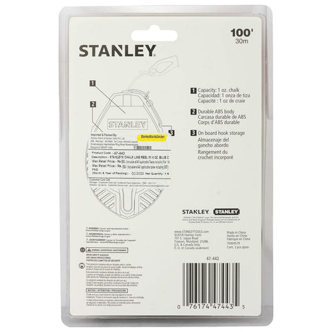 Stanley, Stanley STHT47-443, Stanley 47-443, Stanley Chalk Line Set, 30M Chalk Line, Chalk Line Reel, Marking Chalk Reel, Construction Layout Tool, Masonry Chalk Line, Flooring Layout Tool, Tile Marking Tool, Blue Chalk Line, Polyester Chalk Line, Survey Marking Tool, Roofing Layout Tool, Carpentry Measuring Tool, Professional Chalk Reel, Stanley Measuring Tools, Lion Tools Mart