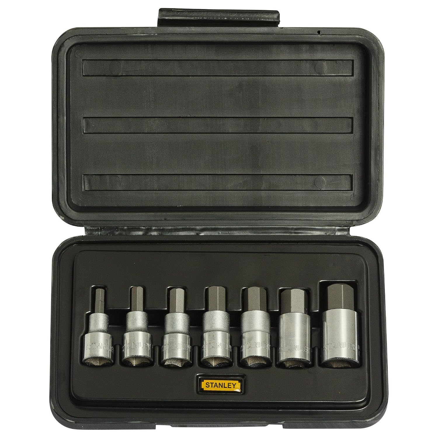 Stanley 1-89-099 7-piece 1/2 inch drive metric hex bit socket set with Chrome Vanadium steel for automotive, machinery and industrial maintenance
