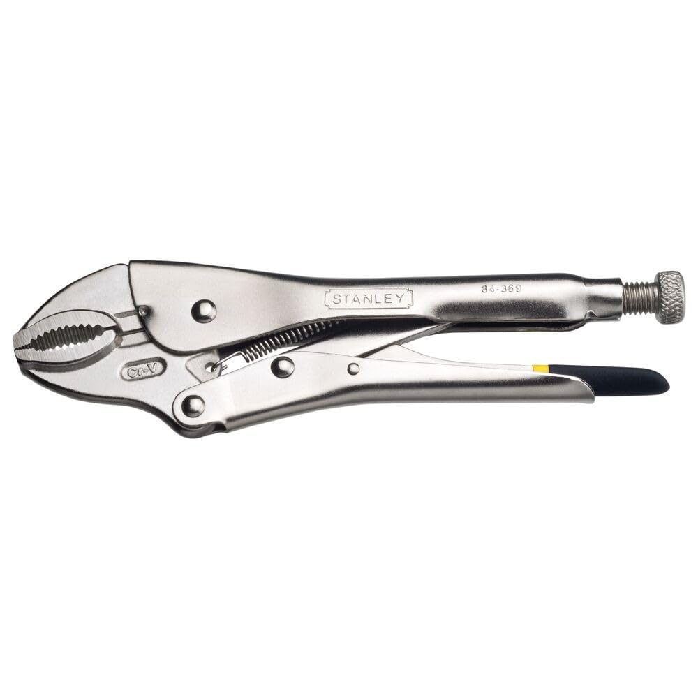 Stanley 84-369-1-23 10 inch 254mm curved locking plier with Cr-Mo jaws and Bi-Mat handle for automotive and workshop use