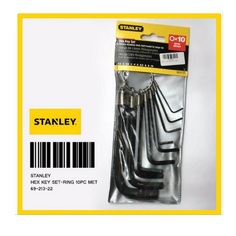 Stanley STMT69213-8 10 Pcs Metric Chrome Vanadium Hex Key Allen Wrench Ring Set with Black Phosphate Finish for Automotive Workshop and DIY