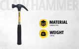 The Stanley 51-152 220g (8 Oz) Claw Hammer features a durable steel shaft and claw head for reliable driving and nail-removal performance.
