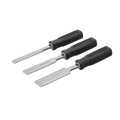 Stanley 16-089 3-piece professional wood chisel set with hardened steel blades for carpentry woodworking and furniture repair