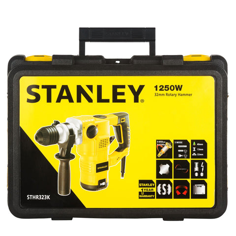 STANLEY STHR323K 1250W 32mm 3-Mode SDS-Plus Rotary Hammer with 3.5J Impact Energy for Concrete Masonry Drilling and Chiselling