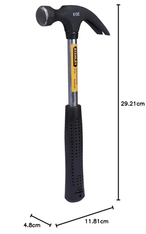 The Stanley 51-152 220g (8 Oz) Claw Hammer features a durable steel shaft and claw head for reliable driving and nail-removal performance.