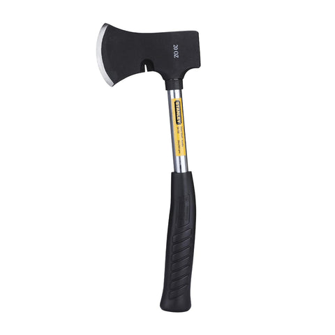 The Stanley 54-105 Camp Axe combines a hardened carbon steel head with a heat-treated steel shaft and ergonomic non-slip grip. Its compact 560g / 20 Oz size makes it practical for woodworking and general cutting applications where a durable, easy-to-handle axe is required