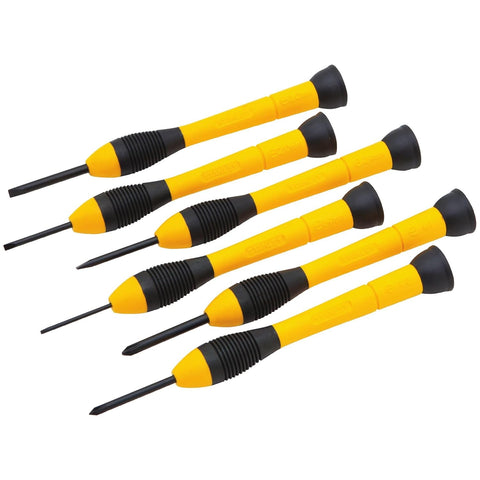 Stanley 66-052 6-piece precision screwdriver set with bi-material swivel-head handles for electronics, mobile phone, laptop and watch repair