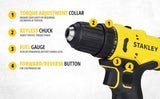 Stanley SCH10D2K 12V cordless hammer drill for wood, metal, masonry drilling, screwdriving, installation and workshop applications