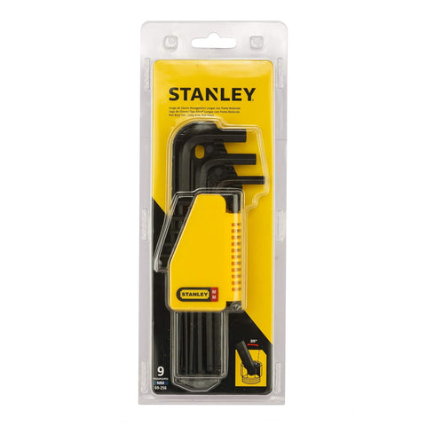 Stanley 69-256 9-piece S2 alloy steel long arm ball-end metric hex key set for automotive machinery bicycle and workshop applications