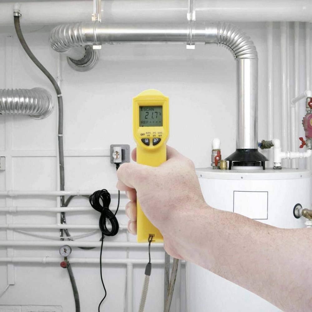 Stanley STHT0-77365 infrared thermometer -38°C to 520°C with 8:1 distance-to-spot ratio for HVAC electrical and industrial inspection