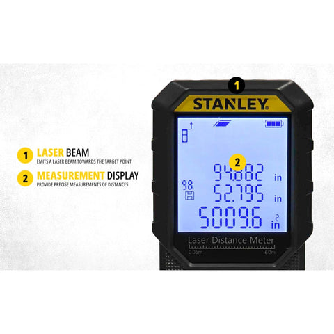 STANLEY STHT77802-A 60m 200ft Laser Distance Meter with ±2mm Accuracy for Construction Area Volume and Pythagorean Measurement
