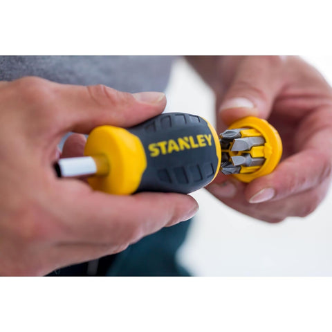 Stanley 0-66-357 multibit stubby screwdriver with Chrome Vanadium steel bits for electrical, automotive repair and tight-space maintenance
