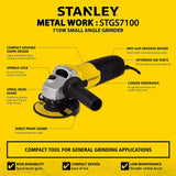 Stanley STGS7100 710W 100mm 4 inch angle grinder with M10 spindle for metal grinding cutting and workshop applications