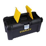 Stanley STST75518-8 16 inch 8 litre plastic toolbox with metal latches, removable tote tray and organizers for workshop and home tool storage