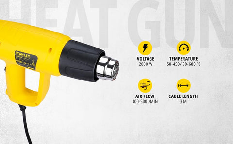 STANLEY STXH2000 2000W Variable Speed Heat Gun 600°C with 2-Stage Temperature Control for Paint Stripping and Soldering