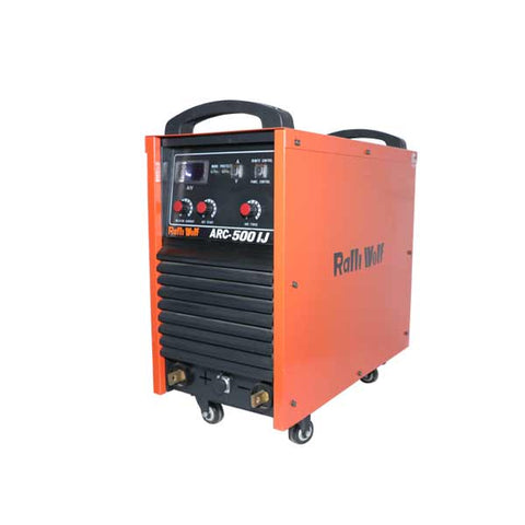 Ralli Wolf RA50 ARC500IJ IGBT inverter welding machine. 500A, 415V 3-Phase, mobile trolley design, VRD safety. Ideal for heavy-duty industrial welding.